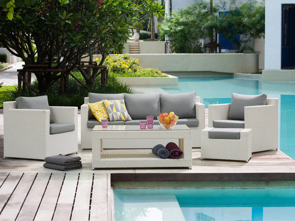 Virasat Outdoor Sofa Set 3 Seater, 2 Single Seater With Ottoman and 1 Center Table Set (White)-VIRASAT FURNITURE & FURNISHING