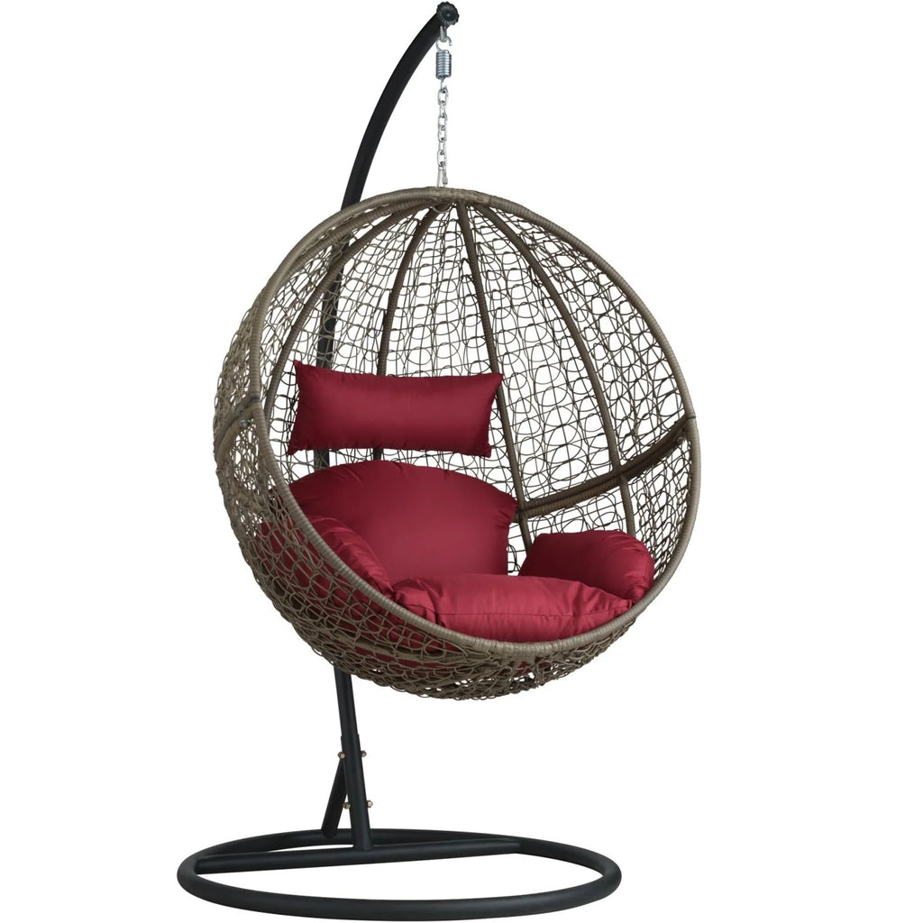 Virasat Single Seater Hanging Swing With Stand For Balcony, Garden Swing (Light Brown)-VIRASAT FURNITURE & FURNISHING