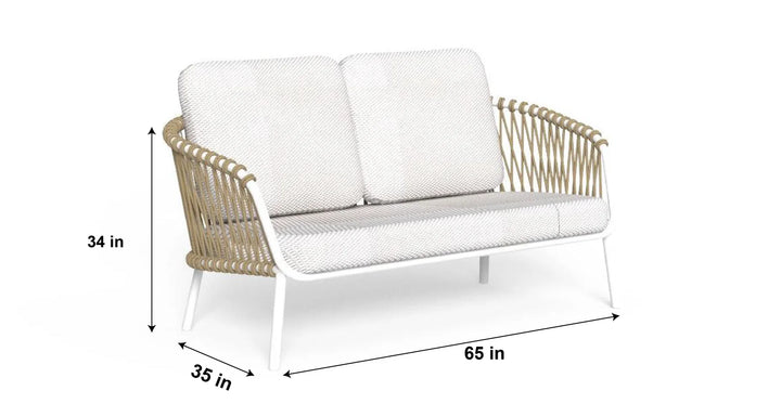 Virasat Rambo Outdoor Sofa Set 2 Seater , 2 Single seater and 1 Center Table Set (White+Tan) Braided & Rope