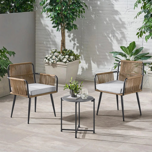 Virasat Outdoor Patio Seating Set 2 Chairs and 1 Table Set (Tan) Braided & Rop-VIRASAT FURNITURE & FURNISHING