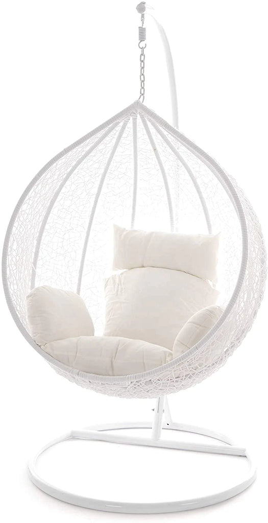 Virasat Single Seater Hanging Swing With Stand For Balcony, Garden Swing (White)-VIRASAT FURNITURE & FURNISHING