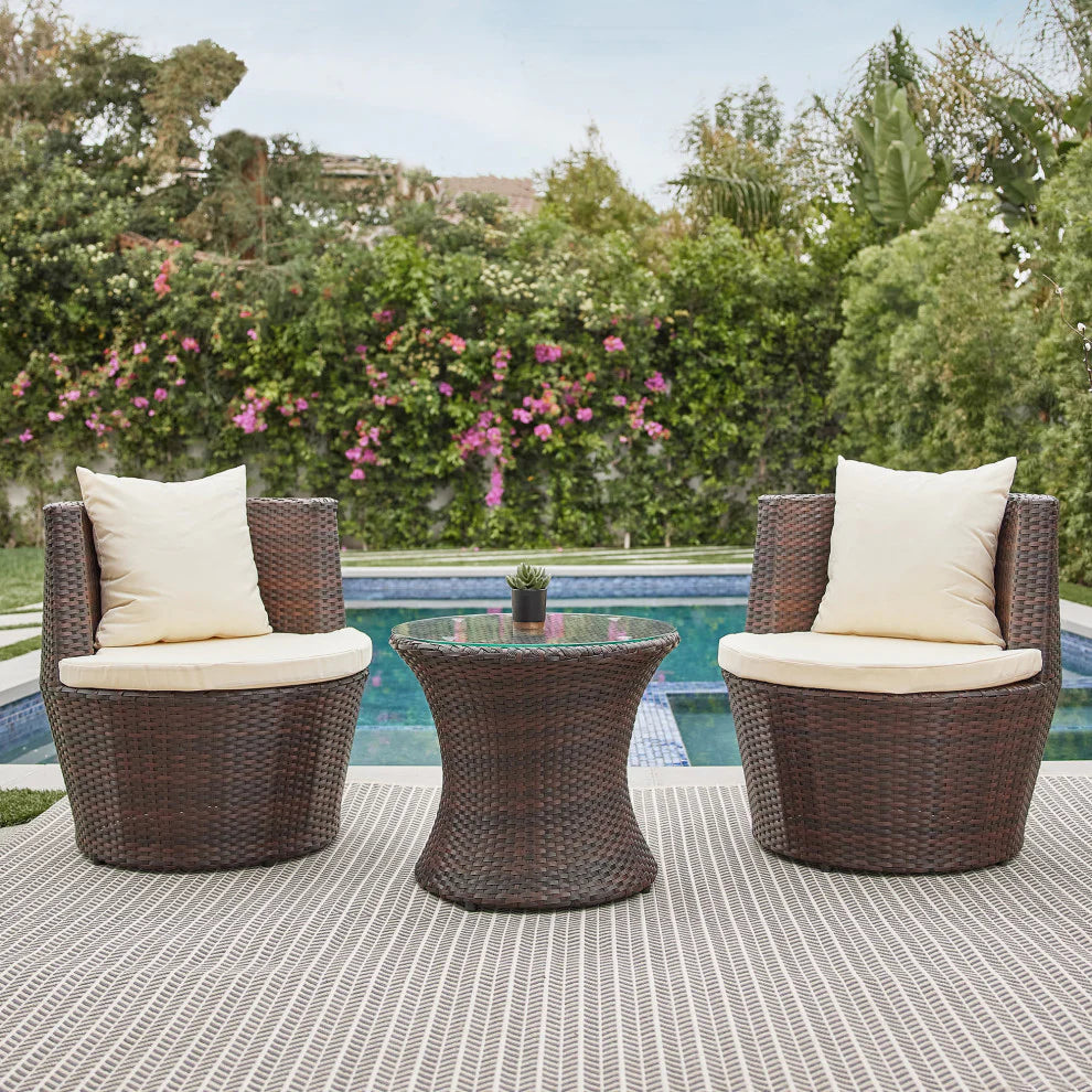 Virasat Outdoor Patio Seating Set 2 Chairs 1 Table Brown-VIRASAT FURNITURE & FURNISHING