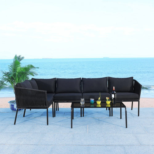 VIRASAT FURNITURE 6 SEATER L-SHAPE OUTDOOR BLACK ROPE SOFA SET