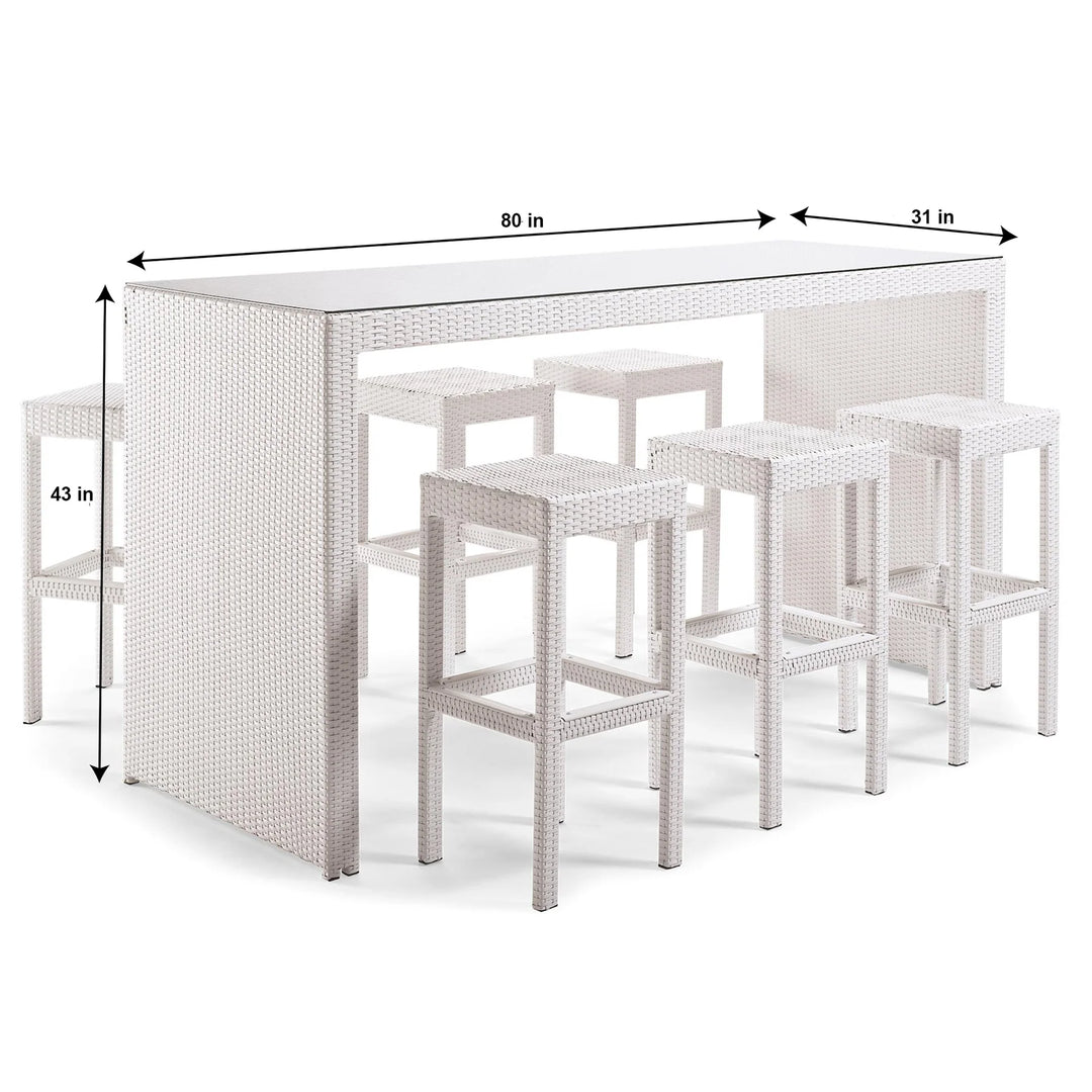 Virasat Haven Outdoor Bar Sets 6 Chairs and 1 Table Patio Bar Set (White)