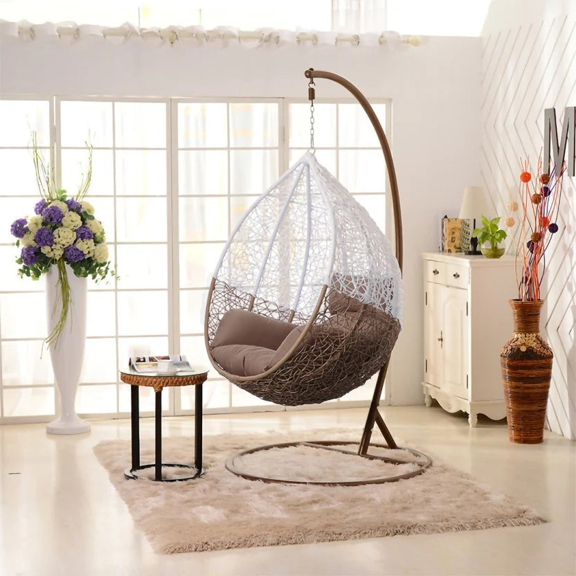 Virasat Single Seater Hanging Swing With Stand For Balcony, Garden Swing (White)-VIRASAT FURNITURE & FURNISHING