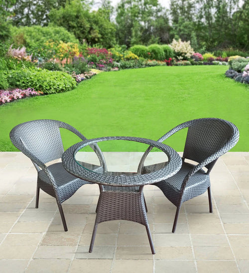 Virasat Outdoor Patio Seating Set 2 Chairs and 1 Table Set (Silver)-VIRASAT FURNITURE & FURNISHING