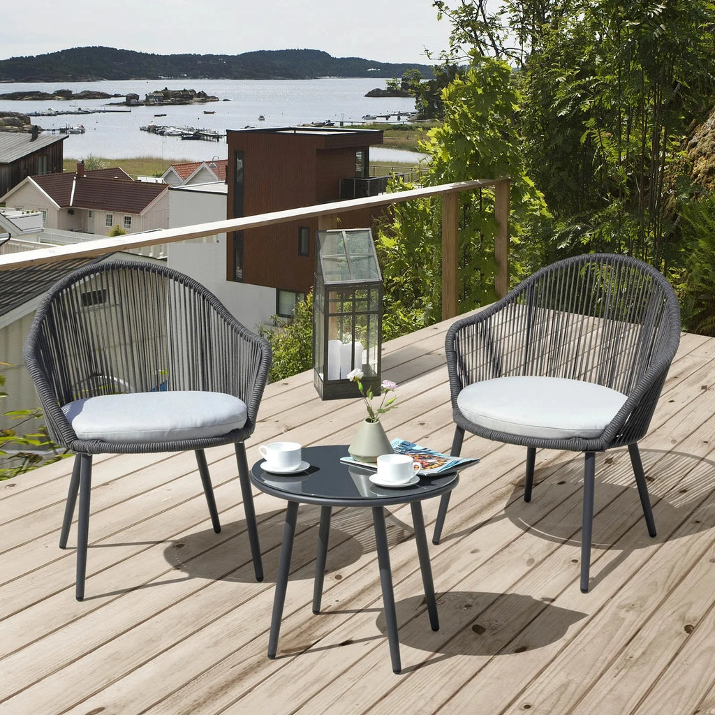 Virasat Outdoor Patio Seating Set 2 Chairs and 1 Table Set (Grey) Braided & Rope-VIRASAT FURNITURE & FURNISHING