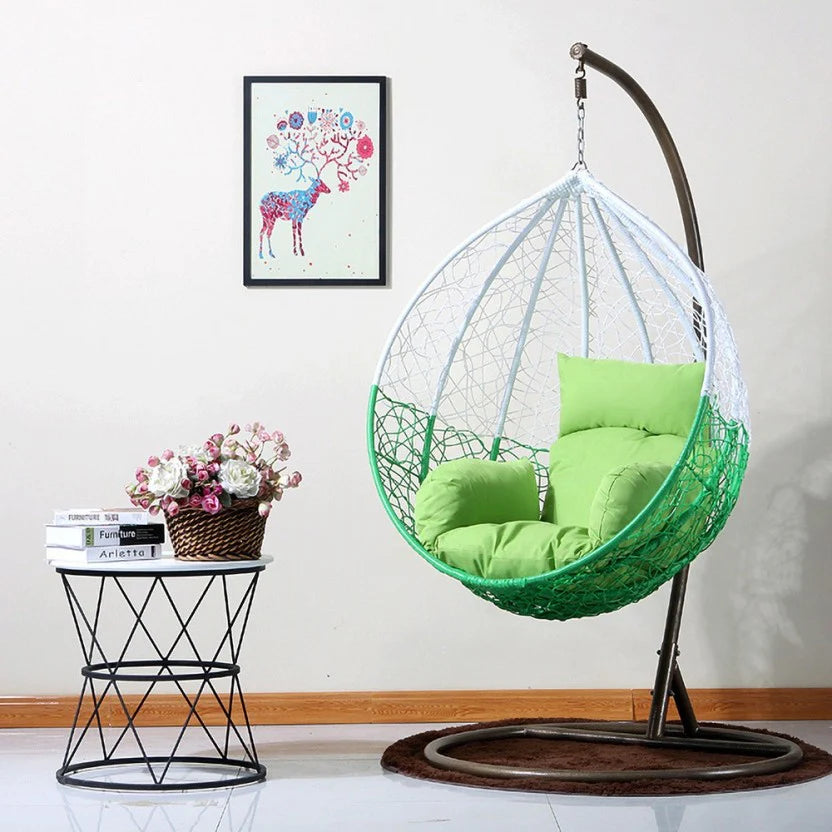 Virasat Single Seater Hanging Swing With Stand For Balcony, Garden Swing (White)-VIRASAT FURNITURE & FURNISHING