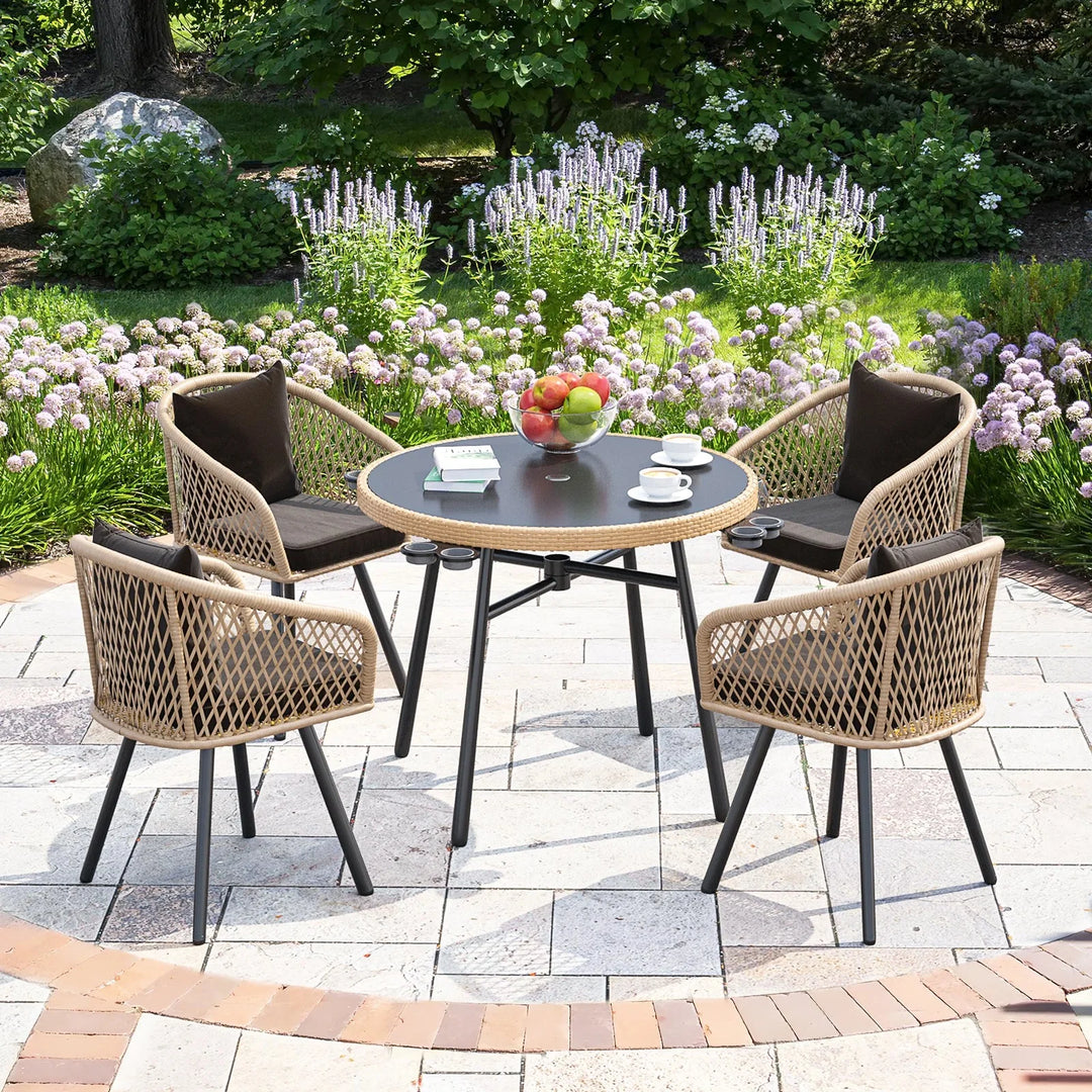 Virasat Alux Outdoor Patio Seating Set 4 Chairs and 1 Table Set (Tan + Black)