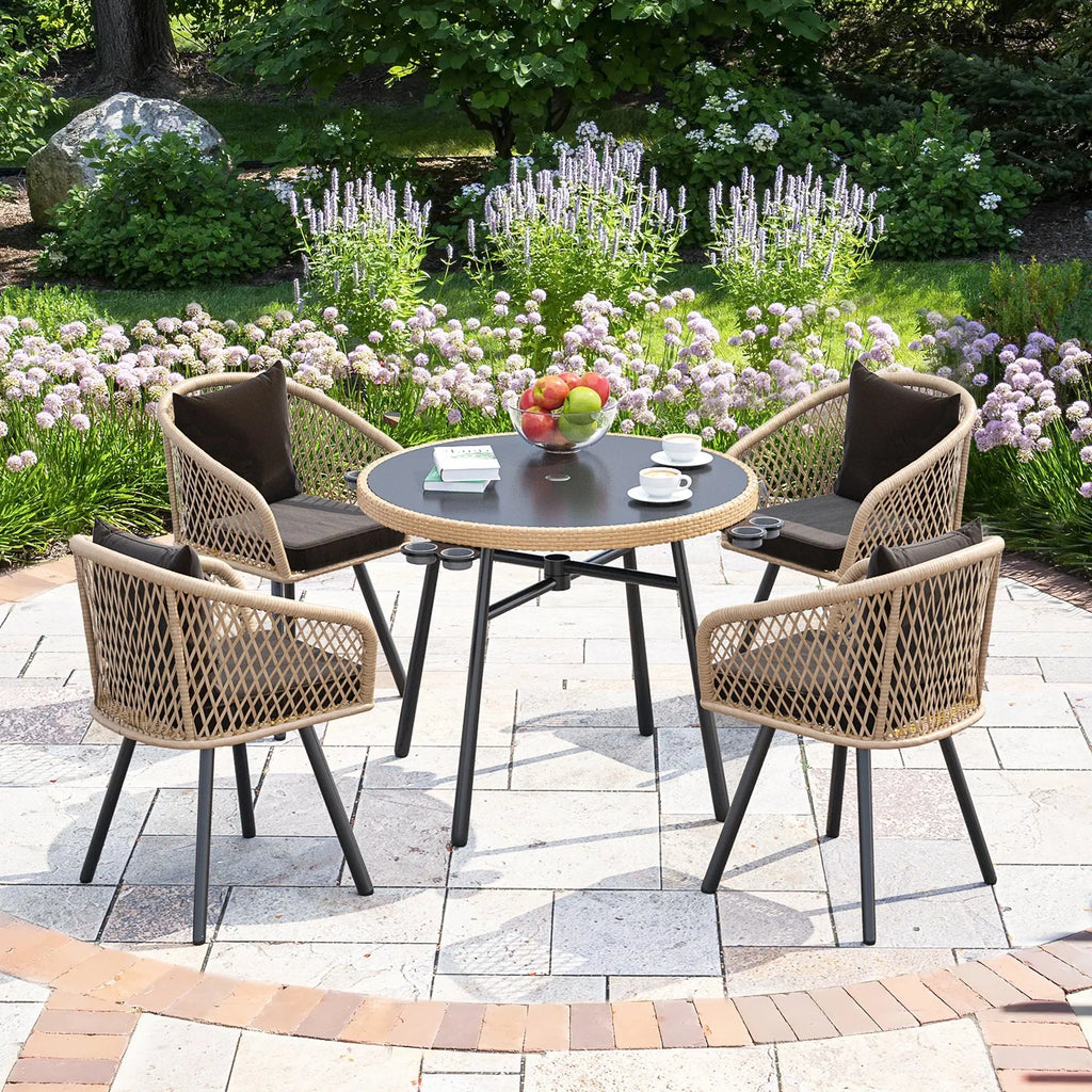 Virasat Outdoor Patio Seating Set 4 Chairs and 1 Table Set (Tan + Black)-VIRASAT FURNITURE & FURNISHING