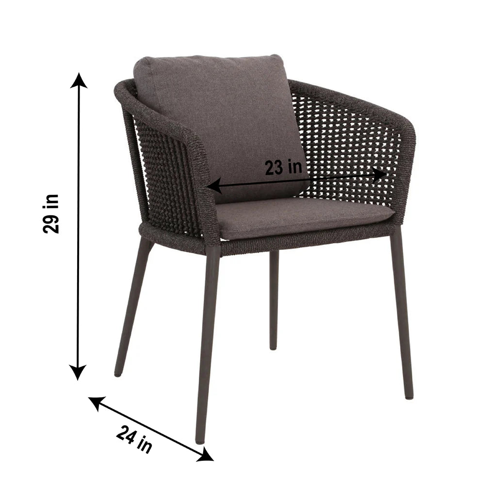 VIRASAT FURNITURE PICO OUTDOOR PATIO SEATING SET 2 CHAIRS AND 1 TABLE SET (BLACK) BRAIDED & ROPE
