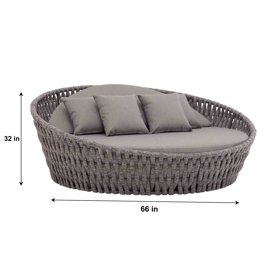 Virasat Outdoor Poolside Sunbed With Cushion Daybed (Dark Grey) Braided & Rope-VIRASAT FURNITURE & FURNISHING