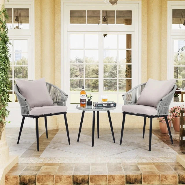 Virasat Veras Outdoor Patio Seating Set 2 Chairs and 1 Table Set Braided & Rope