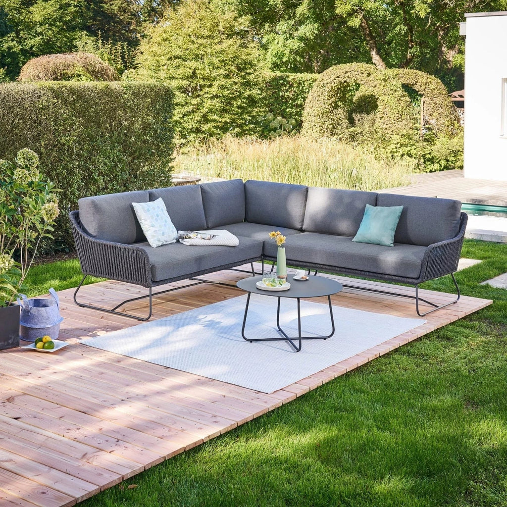 VIRASAT FURNITURE L-SHAPE OUTDOOR ROPE SOFA SET 6-SEATER WITH CENTER TABLE (GREY)