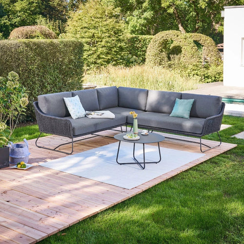 VIRASAT FURNITURE L-SHAPE OUTDOOR ROPE SOFA SET 6-SEATER WITH CENTER TABLE (GREY)