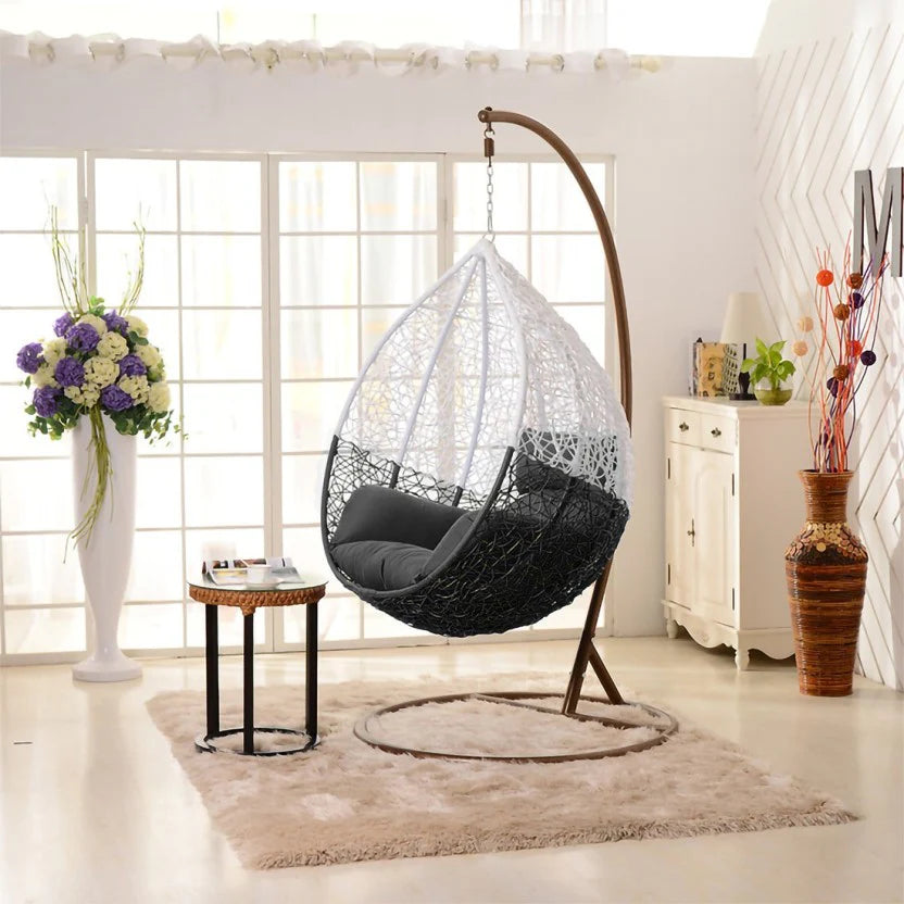 Virasat Single Seater Hanging Swing With Stand For Balcony, Garden Swing (White)-VIRASAT FURNITURE & FURNISHING
