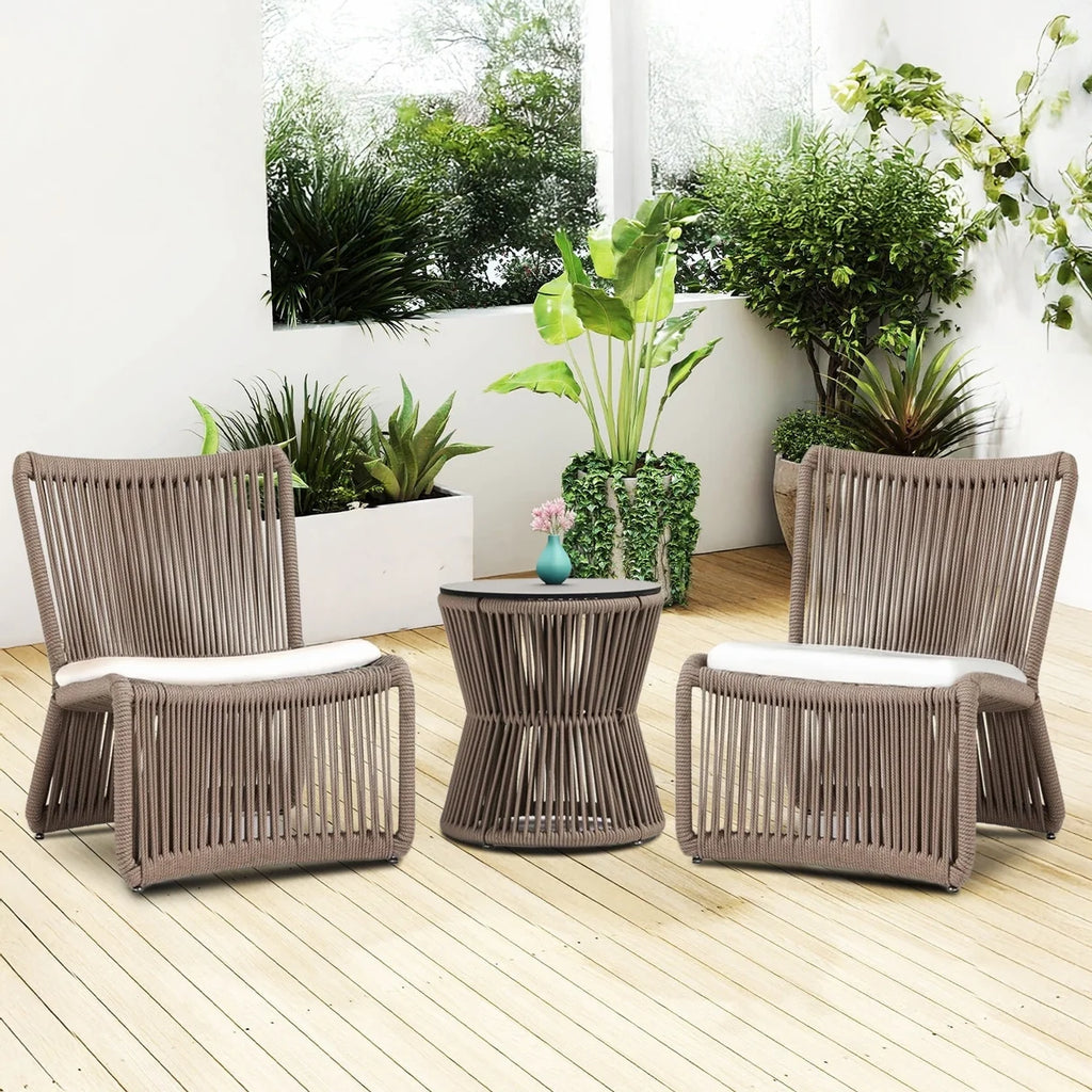 VIRASAT FURNITURE 3-Piece Outdoor Beige Rope Patio Set