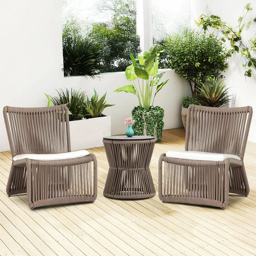 VIRASAT FURNITURE 3-Piece Outdoor Beige Rope Patio Set