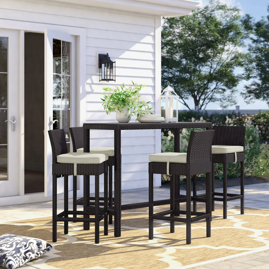 Virasat Lomeo Outdoor Patio Bar Sets 4 Chairs and 1 Table (Dark Brown)