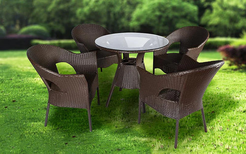 Virasat Outdoor Patio Seating Set 4 Chairs and 1 Table Set (Dark Brown)-VIRASAT FURNITURE & FURNISHING