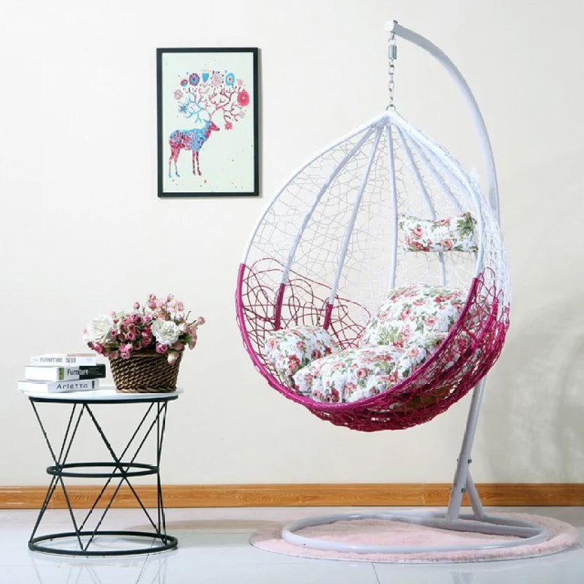 Virasat Single Seater Hanging Swing With Stand For Balcony, Garden Swing (White)-VIRASAT FURNITURE & FURNISHING