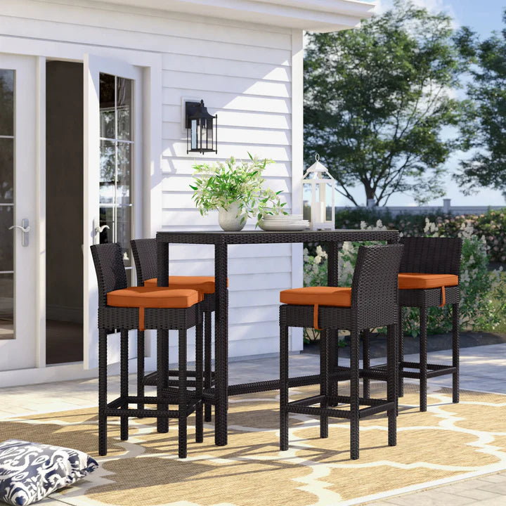 Virasat Lomeo Outdoor Patio Bar Sets 4 Chairs and 1 Table (Dark Brown)