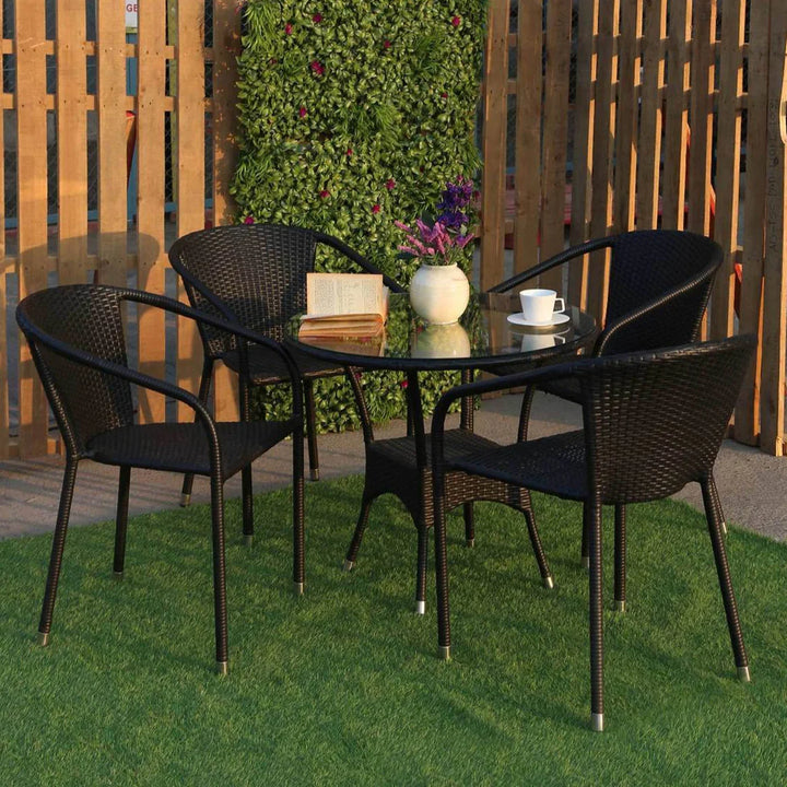 Virasat Duke Outdoor Patio Seating Set 4 Chairs and 1 Table Set (Black)