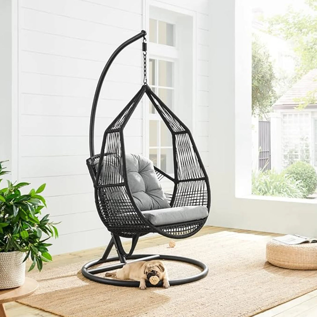 Virasat Eloisa Single Seater Hanging Swing With Stand For Balcony , Garden (Black) Braided & Rope