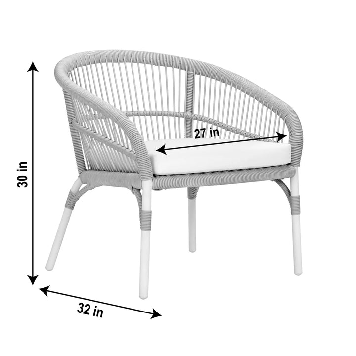 Virasat Scry Outdoor Patio Seating Set 2 Chairs and 1 Table Set (Silver + White) Braided & Rope