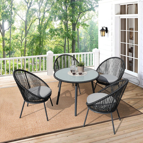 Virasat Outdoor Patio Seating Set 4 Chairs and 1 Table Set Black-VIRASAT FURNITURE & FURNISHING