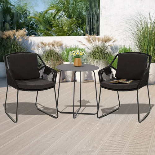 VIRASAT FURNITURE 3 Piece Garden Outdoor Black Rope Patio Set