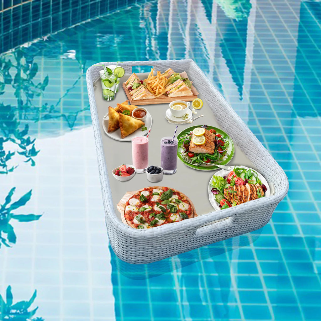 Virasat Luxury Floating Serving Tray For Swimming Pool - White (Rectangle)-VIRASAT FURNITURE & FURNISHING
