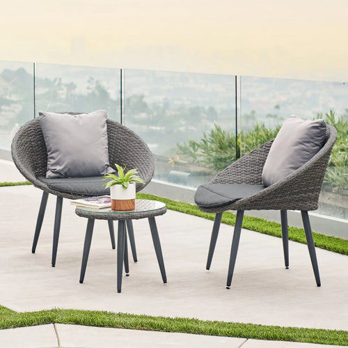 Virasat Outdoor Patio Seating Set 2 Chairs 1 Table Grey-VIRASAT FURNITURE & FURNISHING