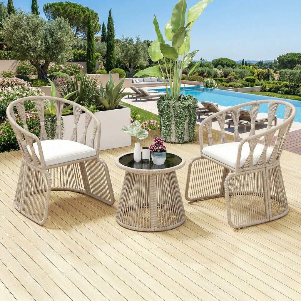 VIRASAT FURNITURE Outdoor Rope 3-Piece Patio Set (Beige & Off-White)