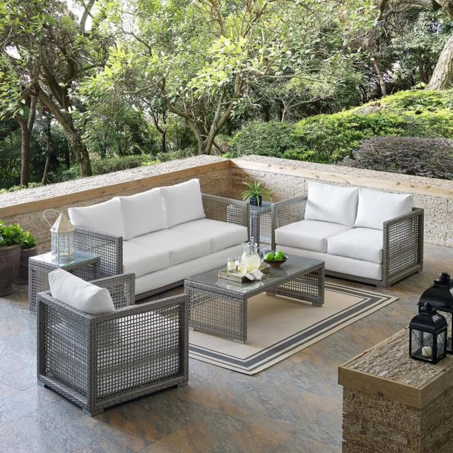 VIRASAT FURNITURE OUTDOOR WICKER WOVEN 6 PIECES SECTIONAL PATIO FURNITURE SET (GREY)