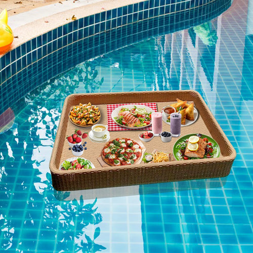 Virasat Luxury Floating Serving Tray For Swimming Pool - Light Brown (Rectangle)-VIRASAT FURNITURE & FURNISHING