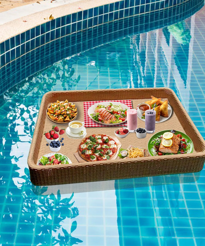 Virasat Luxury Floating Serving Tray For Swimming Pool - Light Brown (Rectangle)-VIRASAT FURNITURE & FURNISHING
