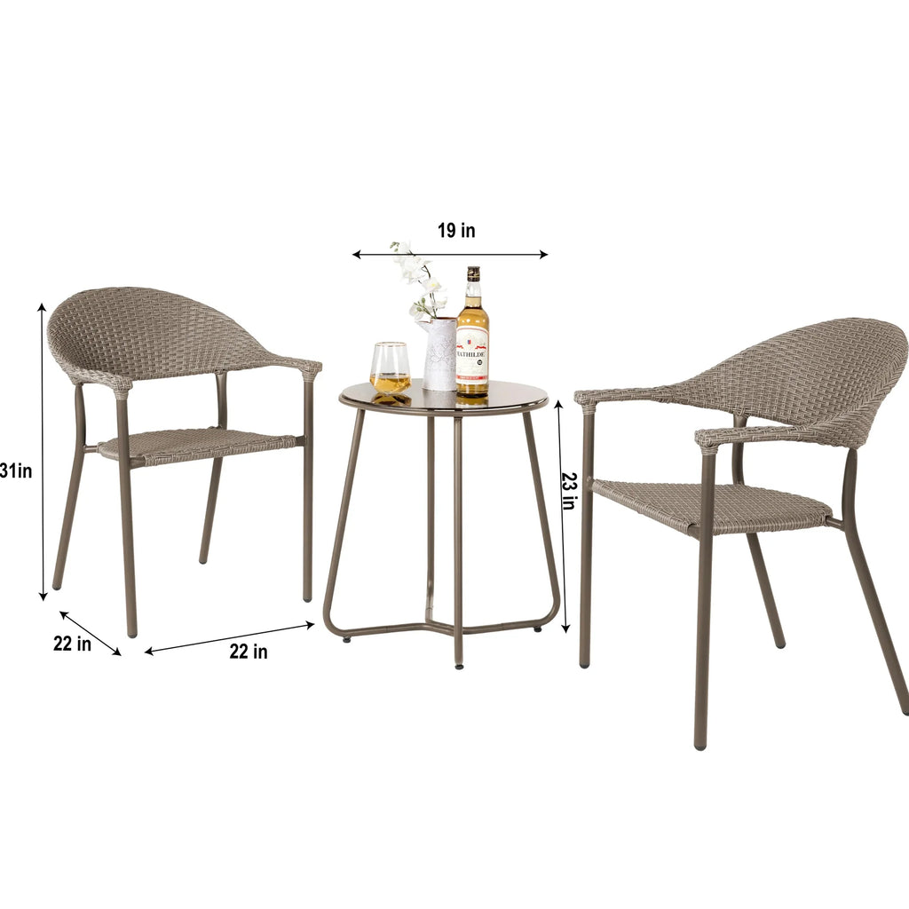 Virasat Outdoor Patio Seating Set 2 Chairs and 1 Table Set (Brown)-VIRASAT FURNITURE & FURNISHING
