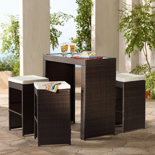 Virasat Outdoor Patio Bar Sets 4 Chairs and 1 Table Dark Brown-VIRASAT FURNITURE & FURNISHING