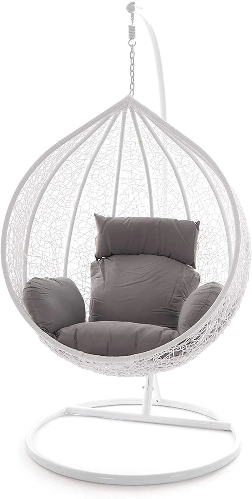 Virasat Single Seater Hanging Swing With Stand For Balcony, Garden Swing (White)-VIRASAT FURNITURE & FURNISHING