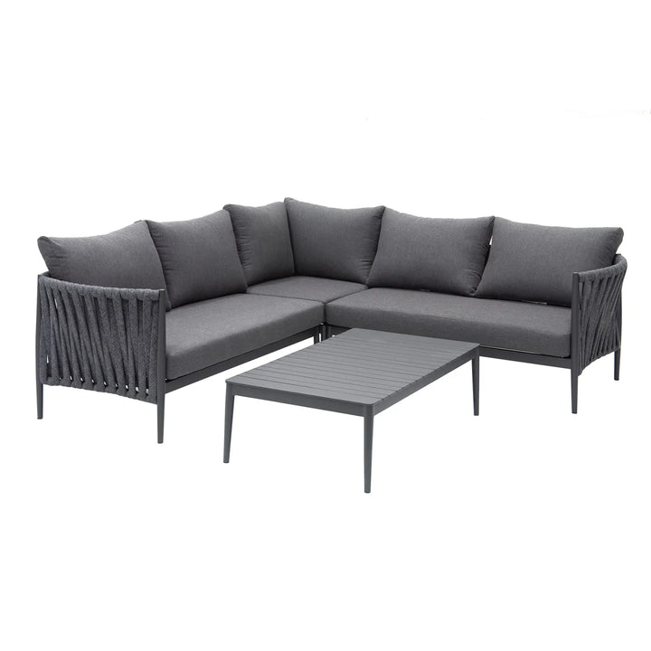 Virasat Fabian Outdoor Garden Balcony Sofa Set 5 Seater and 1 Center Table Set, Braid & Rope (Dark Grey)