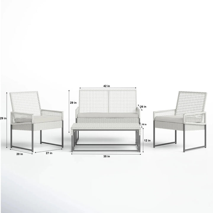 Virasat Bares Outdoor Garden Balcony Sofa Set 2 Seater, 2 Single seater and 1 Center Table Set (White)