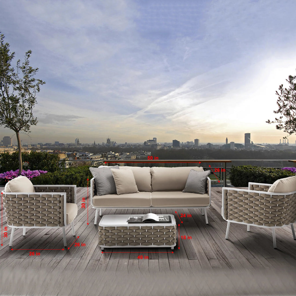 Virasat Outdoor Sofa Set 2 Seater, 2 Single Seater and 1 Center Table Set (Beige) Braided & Rope-VIRASAT FURNITURE & FURNISHING