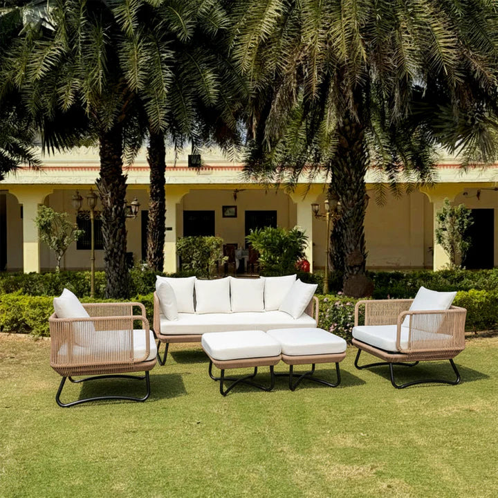 VIRASAT FURNITURE OUTDOOR ROPE SOFA SET 7-SEATER WITH 2 OTTOMANS (TAN)