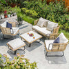 VIRASAT FURNITURE OUTDOOR ROPE SOFA SET 6-SEATER WITH OTTOMAN & CENTER TABLE (TAN) - BRAIDED ROPE PATIO SET