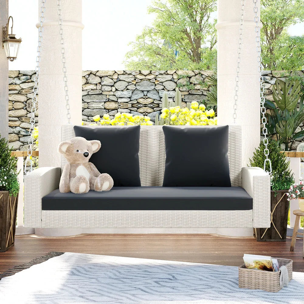 Virasat Double Seater Hanging Swing Without Stand For Balcony, Garden Swing (White + Grey)-VIRASAT FURNITURE & FURNISHING