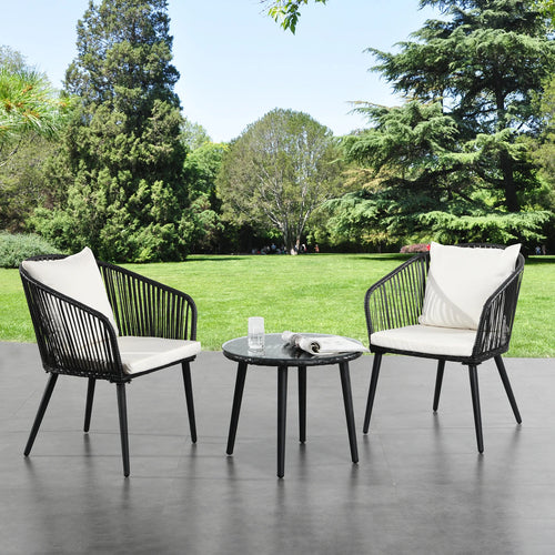 Virasat Outdoor Patio Seating Set 2 Chairs 1 Table Set Black-VIRASAT FURNITURE & FURNISHING