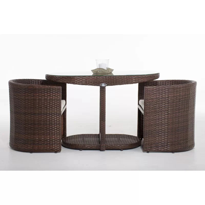 Virasat Outdoor Patio Seating Set 2 Chairs and 1 Table Set Brown-VIRASAT FURNITURE & FURNISHING