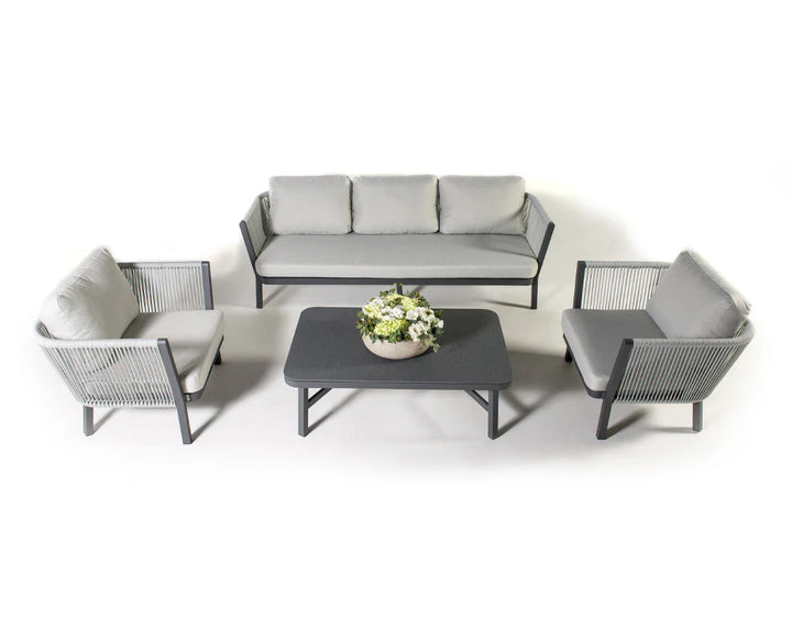 Virasat Montalti Outdoor Sofa Set 3 Seater, 2 Single seater and 1 Center Table (Grey) Braided & Rope