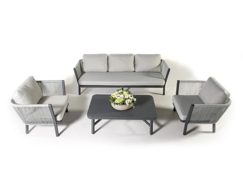 Virasat Outdoor Sofa Set 3 Seater, 2 Single Seater and 1 Center Table (Grey) Braided & Rope-VIRASAT FURNITURE & FURNISHING